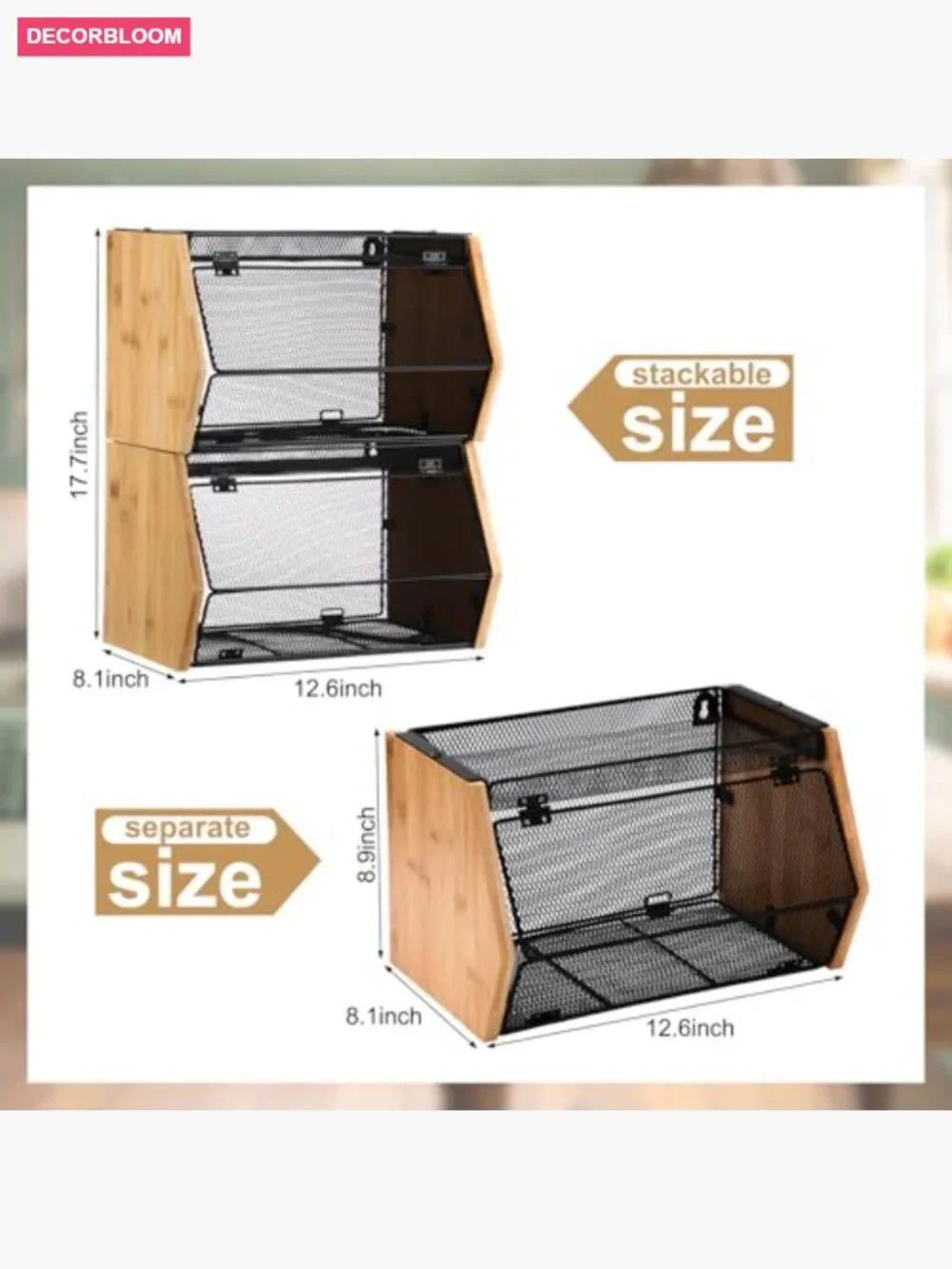 Stainless Steel Mesh Stackable Fruit Baskets with Lids - Wall Mountable Storage